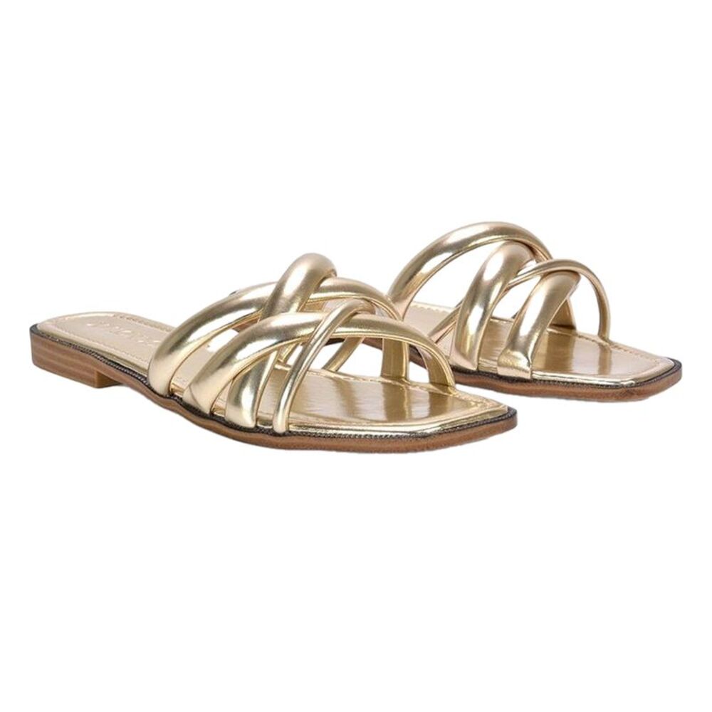XY London Womens/Ladies Fiona Metallic Strappy Flat Sandals / Gold